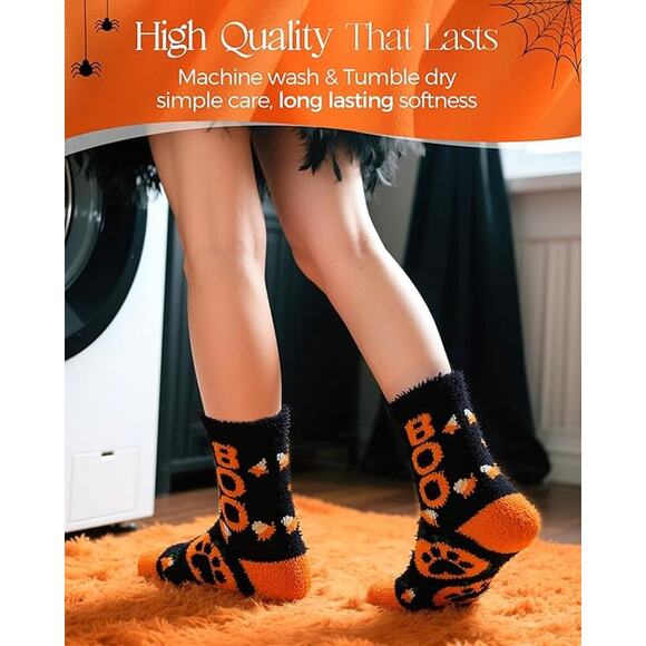 Halloween Fuzzy Socks Women Girls 3 Pack Buttery Soft 72 Needle Cozy Slippers - Picture 6 of 6